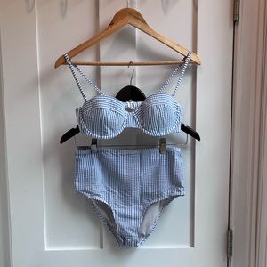 J. Crew Highwaisted and Push Up Seersucker Bikini Size 34B Top & S Bottom